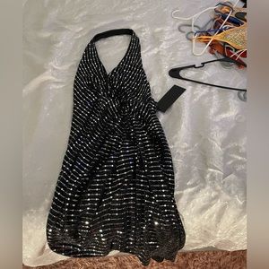 Shiny black mini dress